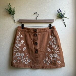 Mi Ami Brown Embellished A-Line Mini Skirt